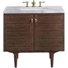 Amberly 36" Free Standing or Wall Mounted Single Basin Rubberwood Vanity Set with 3cm Carrara White Natural Stone Vanity Top and Rectangular Sink