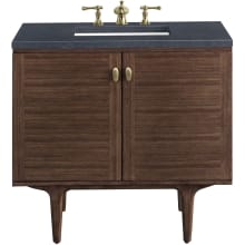 Amberly 36" Free Standing or Wall Mounted Single Basin Rubberwood Vanity Set with 3cm Charcoal Soapstone Quartz Vanity Top and Rectangular Sink