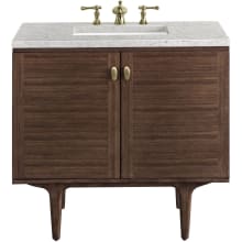 Amberly 36" Free Standing or Wall Mounted Single Basin Rubberwood Vanity Set with 3cm Pearl Jasmine Quartz Vanity Top and Rectangular Sink