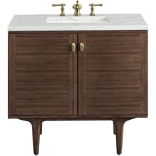 Amberly 36" Free Standing or Wall Mounted Single Basin Rubberwood Vanity Set with 3cm Ethereal Noctis Quartz Vanity Top and Rectangular Sink