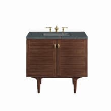 Amberly 36" Single Basin Wood Vanity Set with 3cm Parisien Bleu Silestone Quartz Vanity Top, Rectangular Sink, USB Port and Electrical Outlet