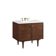 Amberly 36" Single Basin Rubberwood Vanity Set with 3cm White Zeus Quartz Vanity Top, Rectangular Sink, USB Port and Electrical Outlet