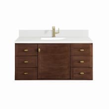 Amberly 48" Single Basin Wood Vanity Set with 3cm White Zeus Silestone Quartz Vanity Top, Backsplash, Rectangular Sink, USB Port and Outlet