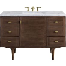 Amberly 48" Free Standing or Wall Mounted Single Basin Rubberwood Vanity Set with 3cm Carrara White Natural Stone Vanity Top and Rectangular Sink