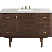 Amberly 48" Free Standing or Wall Mounted Single Basin Rubberwood Vanity Set with 3cm Pearl Jasmine Quartz Vanity Top and Rectangular Sink