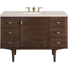 Amberly 48" Free Standing or Wall Mounted Single Basin Rubberwood Vanity Set with 3cm Eternal Marfil Quartz Vanity Top and Rectangular Sink