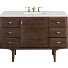 Amberly 48" Free Standing or Wall Mounted Single Basin Rubberwood Vanity Set with 3cm Ethereal Noctis Quartz Vanity Top and Rectangular Sink