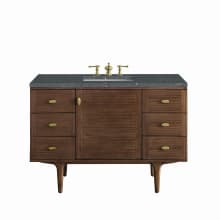 Amberly 48" Single Basin Wood Vanity Set with 3cm Parisien Bleu Silestone Quartz Vanity Top, Rectangular Sink, USB Port and Electrical Outlet