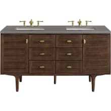 Amberly 60" Free Standing or Wall Mounted Double Basin Rubberwood Vanity Set with 3cm Grey Expo Quartz Vanity Top and Rectangular Sinks