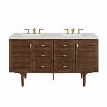 Amberly 60" Double Basin Wood Vanity Set with 3cm Lime Delight Silestone Quartz Vanity Top, Rectangular Sinks, USB Port and Electrical Outlet
