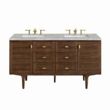 Amberly 60" Double Basin Wood Vanity Set with 3cm Victorian Silver Silestone Quartz Vanity Top, Rectangular Sinks, USB Port and Electrical Outlet