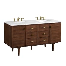 Amberly 60" Double Basin Rubberwood Vanity Set with 3cm White Zeus Quartz Vanity Top, Rectangular Sinks, USB Port and Electrical Outlet