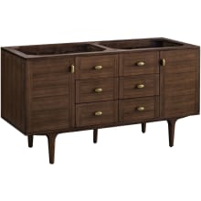 Amberly 60" Free Standing or Wall Mounted Double Basin Rubberwood Vanity Cabinet Only with USB Port and Electrical Outlet