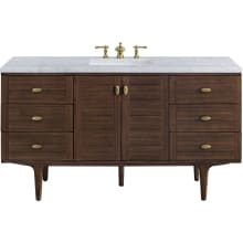 Amberly 60" Free Standing or Wall Mounted Single Basin Rubberwood Vanity Set with 3cm Carrara White Natural Stone Vanity Top and Rectangular Sink