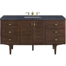 Amberly 60" Free Standing or Wall Mounted Single Basin Rubberwood Vanity Set with 3cm Charcoal Soapstone Quartz Vanity Top and Rectangular Sink