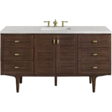 Amberly 60" Free Standing or Wall Mounted Single Basin Rubberwood Vanity Set with 3cm Pearl Jasmine Quartz Vanity Top and Rectangular Sink