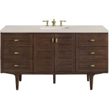 Amberly 60" Free Standing or Wall Mounted Single Basin Rubberwood Vanity Set with 3cm Eternal Marfil Quartz Vanity Top and Rectangular Sink