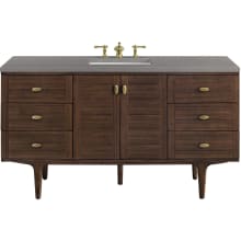 Amberly 60" Free Standing or Wall Mounted Single Basin Rubberwood Vanity Set with 3cm Grey Expo Quartz Vanity Top and Rectangular Sink