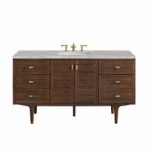 Amberly 60" Single Basin Wood Vanity Set with 3cm Victorian Silver Silestone Quartz Vanity Top, Rectangular Sink, USB Port and Electrical Outlet