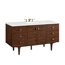 Amberly 60" Single Basin Rubberwood Vanity Set with 3cm White Zeus Quartz Vanity Top, Rectangular Sink, USB Port and Electrical Outlet