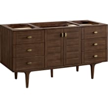 Amberly 60" Free Standing or Wall Mounted Single Basin Rubberwood Vanity Cabinet Only with USB Port and Electrical Outlet