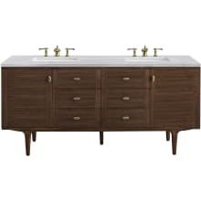 Amberly 72" Free Standing or Wall Mounted Double Basin Rubberwood Vanity Set with 3cm Arctic Fall Solid Surface Vanity Top and Rectangular Sinks