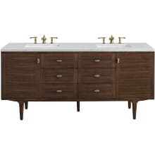 Amberly 72" Free Standing or Wall Mounted Double Basin Rubberwood Vanity Set with 3cm Ethereal Noctis Quartz Vanity Top and Rectangular Sinks