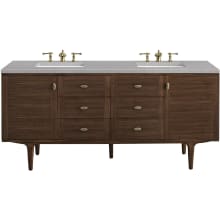 Amberly 72" Free Standing or Wall Mounted Double Basin Rubberwood Vanity Set with 3cm Eternal Serena Quartz Vanity Top and Rectangular Sinks