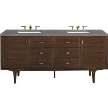 Amberly 72" Free Standing or Wall Mounted Double Basin Rubberwood Vanity Set with 3cm Grey Expo Quartz Vanity Top and Rectangular Sinks