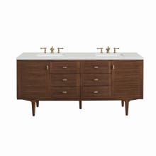 Amberly 72" Double Basin Wood Vanity Set with 3cm Lime Delight Silestone Quartz Vanity Top, Rectangular Sinks, USB Port and Electrical Outlet