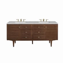 Amberly 72" Double Basin Wood Vanity Set with 3cm Victorian Silver Silestone Quartz Vanity Top, Rectangular Sinks, USB Port and Electrical Outlet