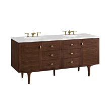 Amberly 72" Double Basin Rubberwood Vanity Set with 3cm White Zeus Quartz Vanity Top, Rectangular Sinks, USB Port and Electrical Outlet