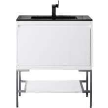 Milan 32" Wall Mounted or Free Standing Single Basin Hardwood Vanity Set with 5/8" Charcoal Black Stone Composite Top