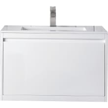 Milan 32" Wall Mounted Single Basin Hardwood Vanity Set with 5/8" Glossy White Stone Composite Top