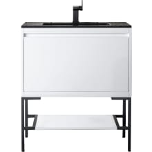 Milan 32" Wall Mounted or Free Standing Single Basin Hardwood Vanity Set with 5/8" Charcoal Black Stone Composite Top