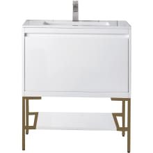 Milan 32" Free Standing Single Basin Poplar Vanity Set with 3 cm Classic White Solid Surface Vanity Top and Rectangular Sink