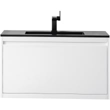 Milan 36" Wall Mounted Single Basin Hardwood Vanity Set with 5/8" Charcoal Black Stone Composite Top