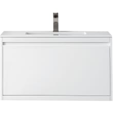 Milan 36" Wall Mounted Single Basin Hardwood Vanity Set with 5/8" Glossy White Stone Composite Top