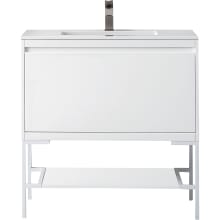 Milan 36" Wall Mounted or Free Standing Single Basin Hardwood Vanity Set with 5/8" Glossy White Stone Composite Top