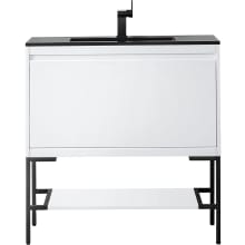Milan 36" Wall Mounted or Free Standing Single Basin Hardwood Vanity Set with 5/8" Charcoal Black Stone Composite Top