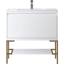 Milan 36" Free Standing Single Basin Poplar Vanity Set with 3 cm Classic White Solid Surface Vanity Top and Rectangular Sink