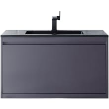 Milan 36" Wall Mounted Single Basin Hardwood Vanity Set with 5/8" Charcoal Black Stone Composite Top