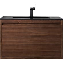 Milan 36" Wall Mounted Single Basin Hardwood Vanity Set with 5/8" Charcoal Black Stone Composite Top