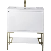 Mantova 32" Single Basin Poplar Wood Vanity Set with Glossy White Composite Stone Vanity Top, Champagne Brass Base and Rectangular Sink