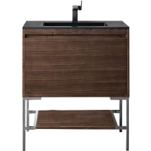 Mantova 32" Single Basin Poplar Wood Vanity Set with Charcoal Black Composite Stone Vanity Top, Brushed Nickel Base and Rectangular Sink