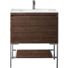 Mantova 32" Single Basin Poplar Wood Vanity Set with Glossy White Composite Stone Vanity Top, Brushed Nickel Base and Rectangular Sink