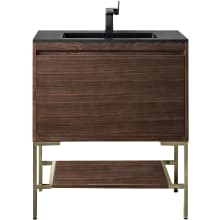 Mantova 32" Single Basin Poplar Wood Vanity Set with Charcoal Black Composite Stone Vanity Top, Champagne Brass Base and Rectangular Sink