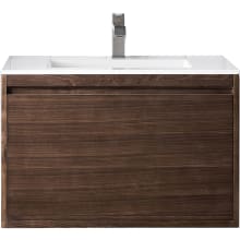 Mantova 32" Wall Mounted Single Basin Poplar Wood Vanity Set with Glossy White Composite Stone Vanity Top and Rectangular Sink