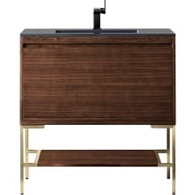 Mantova 36" Single Basin Poplar Wood Vanity Set with Charcoal Black Composite Stone Vanity Top, Champagne Brass Base and Rectangular Sink