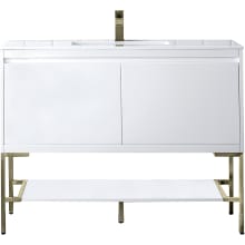 Mantova 48" Single Basin Poplar Wood Vanity Set with Glossy White Composite Stone Vanity Top, Champagne Brass Base and Rectangular Sink